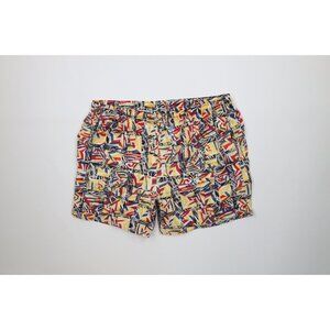 Vintage 90s Hobie Mens Medium Faded Abstract Sailing Flags Lined Shorts Trunks